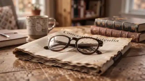 Lesebrille auf einer Zeitung — Symbol für Alterssichtigkeit