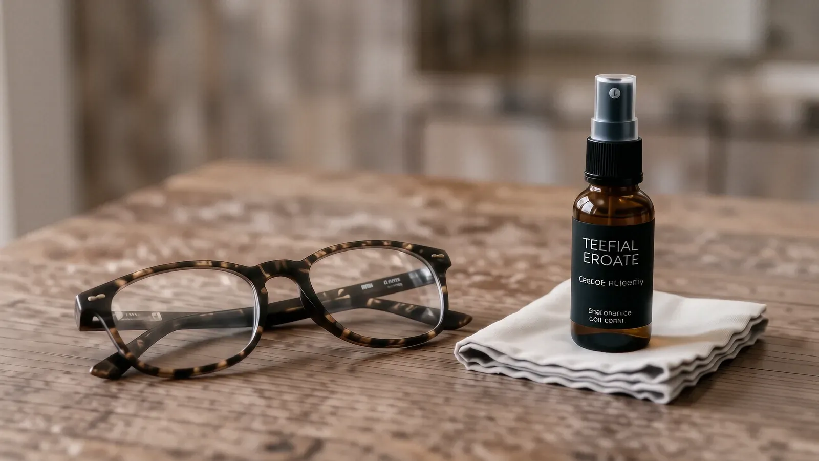 Brille mit Mikrofasertuch und Reinigungsspray