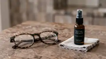 Brille mit Mikrofasertuch und Reinigungsspray