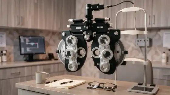 Phoropter im Refraktionsraum für den Sehtest
